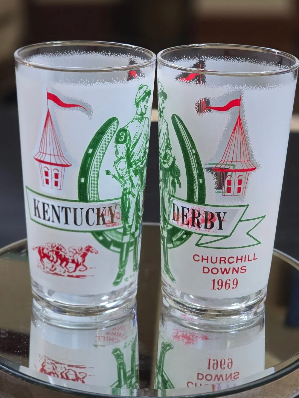Vintage Kentucky Derby Churchill Downs 1969 Frosted Mint Julep Glass Set Of 2